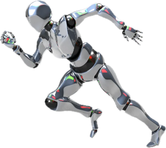 Silver humanoid robot sprinting